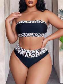 Maweii Plus Size Women Summer Beach Leopard Patchwork Bikini And Triangle Panty Swimsuit Set Zebra Bikini Set Two Piece Bathing Suit Zebra Print Black - Black - View 5