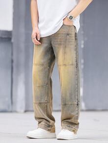Manfinity Homme Men's Casual Washed Straight Leg Jeans - Blue - View 4