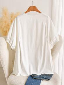 CosyJoli Plus Size Women's Short Sleeve Top, Cute Summer Clothing, White T-Shirt Casual Apparel, Peplum Top For Going Out Formal Home Wear Vacation Wear - White - View 3
