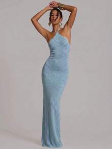 MUSERA Vestido Maxi Ajustado de Punto con Cuello Halter para Verano, Vacaciones, Playa, Club, Sexy, Casual, Festival, Ibiza, Elegante, Obsidiana - Azul - Ver 6