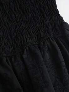 Sweetra 法式甜美清新粉色刺繡抓皺A字版泡泡短袖女款春夏襯衫 - 黑色 - 查看 4