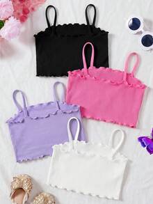 SHEIN 少女 4件組 女童針織素色修身細肩帶背心上衣 - 彩色 - 查看 2