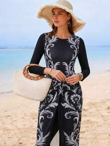 Swim Mulvari Swim Shayni 夏季沙灘女款連身泳衣套裝阿拉伯風服飾 - 黑與白 - 查看 4