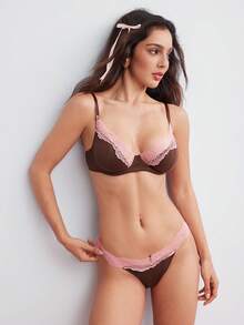 Elorette Conjunto de lencería con sostén y panty de encaje y parches - Multicolor - Ver 6