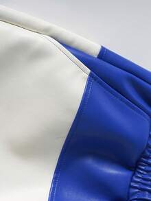 ROMWE MEN Men's Casual Patchwork Leather Shorts - Blue - View 4