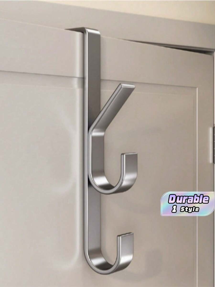 Rak Mantel Tanpa Pengeboran, Berkekuatan Tinggi dengan Kait di Balik Pintu; Dipasang di Dinding untuk Menyimpan Pakaian, Topi, dan Kunci di Asrama. - Grey - View 1