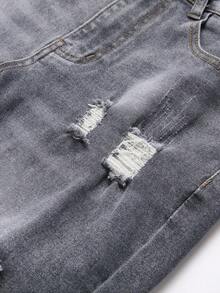 Manfinity LEGND Jeans de mezclilla casuales versátiles de corte slim desgastados para hombre - Gris - Ver 4