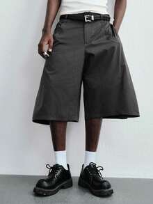 ROMWE MEN Essentials Men's Solid Color Casual Pocket Structured Fluffy Shorts - Black - View 4