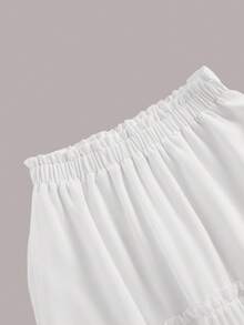 SHEIN Tall CURVE 大码弹力腰休闲荷叶边下摆百搭夏季半身裙 - 白色 - 查看 4