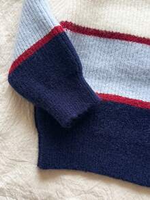 Young Boys Striped Color Block Thick Soft Knit Pullover Sweater, Suitable For Home, Casual, Outings And Gatherings, Autumn/Winter - Multicolor - View 3