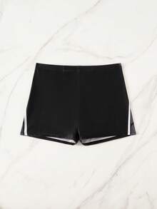 Manfinity KASUA Men's Colorblock Square Cut Swim Trunks For Beach Vacation - Black - View 3
