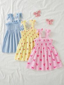 SHEIN Girls' Summer Thin Colorful Pleated Sleeveless Dress, Mid-Length Princess Sweet Style, Suitable For Vacation And Party - Multicolor - View 2