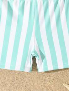 Boys' Toddler Vintage Casual Striped Print Pattern Swim Trunks - Mint Blue - View 4