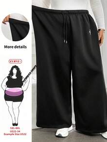 SHEIN CURVE+ 秋冬款黑白條紋休閒百搭抽繩大尺碼長褲，2026 22W - 黑色 - 查看 1