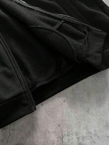 AXEPEAK 男士條紋拼接長袖連帽衛衣與抽繩腰工裝褲套裝 - 黑色 - 查看 13