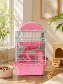 2-Layer Portable Hamster Cage - Mini Castle Habitat With Wheel, Water Bottle And Food Bowl - Ventilated Travel Cage For Hamsters/Mice - one-size - View 8