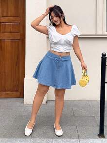 Rivivi Plus Size Women's Summer Casual Fashion Asymmetrical Waist Denim Shorts Formal Light Blue - Medium Wash - View 6
