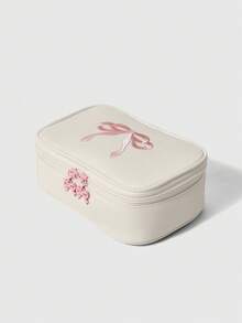 ROMWE Kawaii 櫻桃印花可愛透明拼接化妝包，方形便攜洗漱收納包 - 白粉 - 查看 5