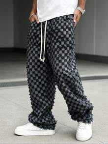 Manfinity EMRG American Style Checkerboard Tassel Denim Jeans - Black - View 6