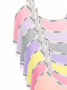 7 Sets Aleatorios de 3 Piezas Conjunto de Camiseta de Tirantes con Letras en Contraste de unicolor Básico Simple & Conjunto de Ropa Interior de Shorts para Niñas Adolescentes - Multicolor - Ver 8
