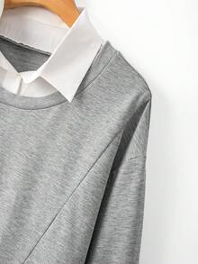 GlowEve Nouveau Sweat-shirt femme à la mode, décontracté et polyvalent, design 2 en 1 avec patchwork col blanc et ourlet, col montant, style vacances pour le quotidien en automne - Gris - Voir 3