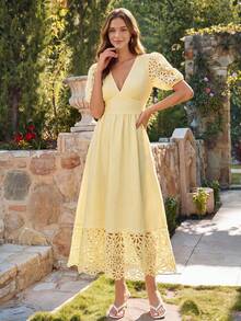 KARISMINA Women's Solid Color Woven Dress For Vacation - Yellow - View 5