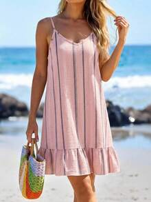 SHEIN LUNE Vestido camisola mini con estampado y volantes en el bajo para mujer - Multicolor - Ver 2