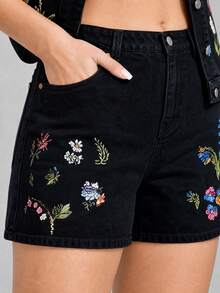 EMERY ROSE Plus Size Women's Casual Elegant Denim Shorts Vacation Black Summer - Black - View 3