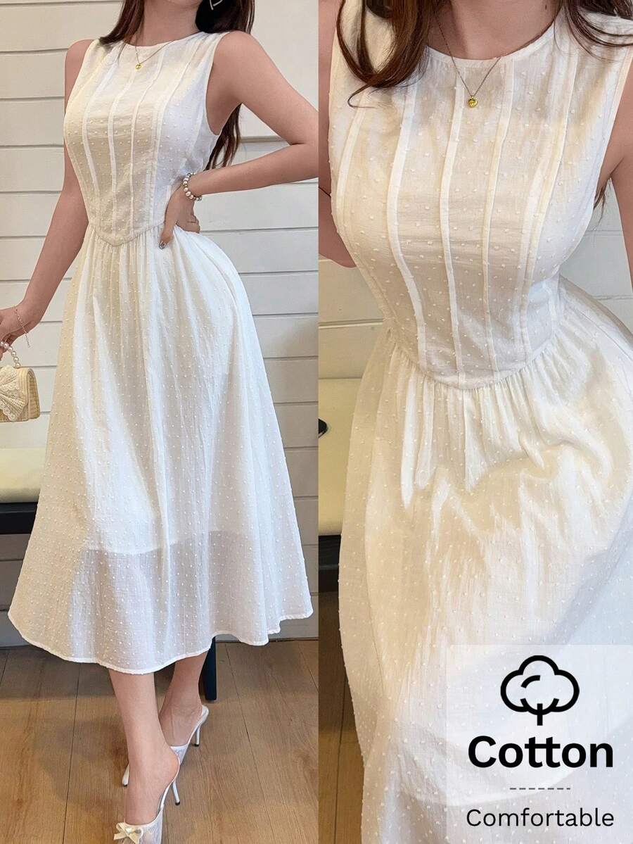 Feyla Women's Solid Color Round Neck Sleeveless Minimalist Mid-Length Summer Dress