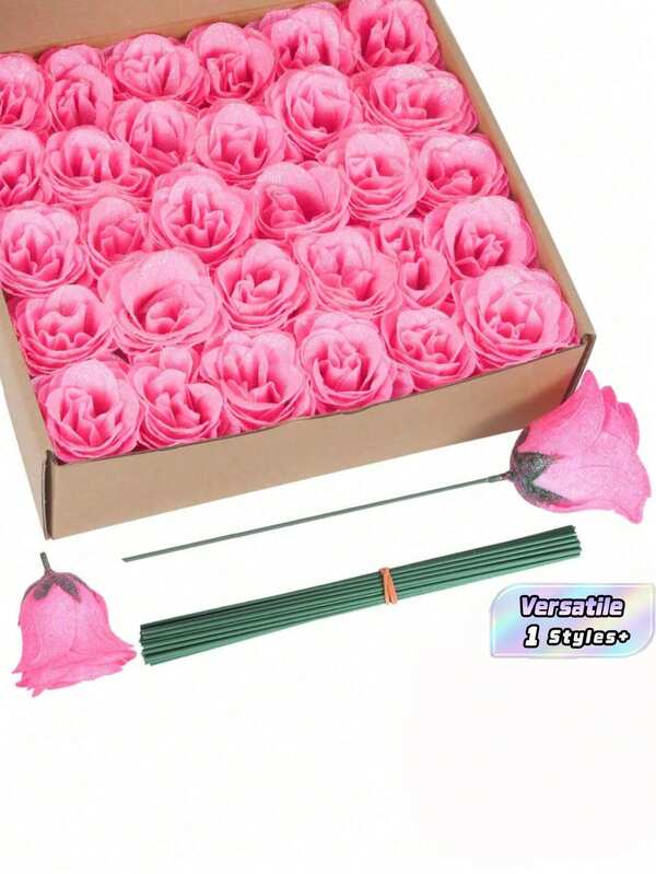 20pcs Artificial Gold-Pink Roses With 20 Stems; Glitter-Accented DIY Artificial Flowers Suitable For Crafts, Wedding Bouquets, Tabletop Decor, Holiday Parties, Valentine's Day, Birthday Gifts, Room Decor, And Outdoor Garden Settings.