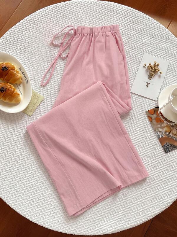 Sweetra Plus Size Casual Versatile Solid Color Wide Leg Pants