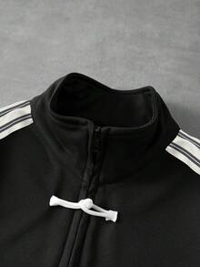 ROMWE MEN Street Life Men's Colorblock Zip-Up Stand Collar Long Sleeve Jacket Soccer Jersey Sweatshirt - Blue - View 4