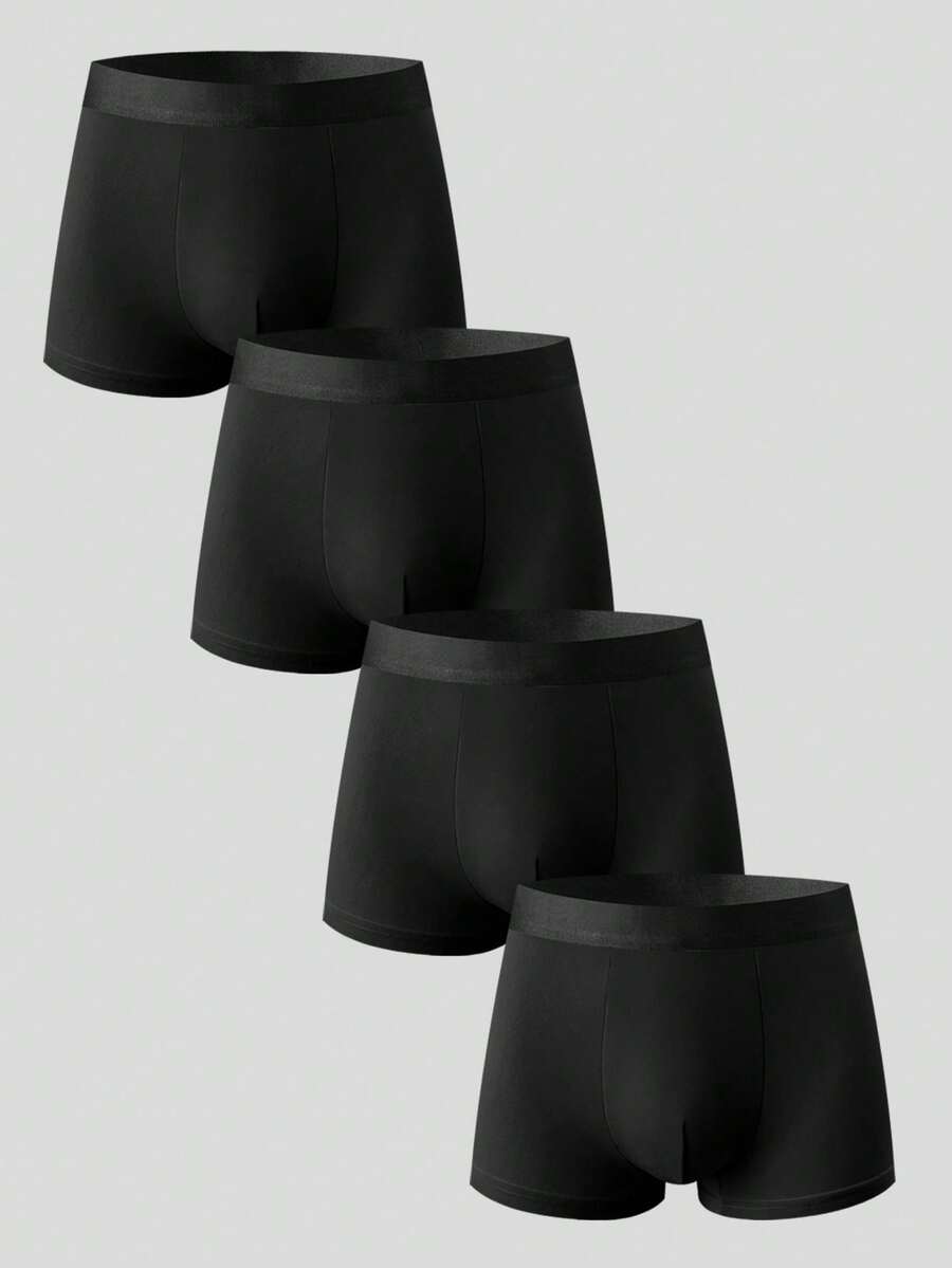 SHEIN Calzoncillos bóxer sin costuras de unicolor minimalista para hombres - Negro - Ver 1