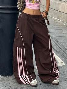 Coolane Pantalones de pierna ancha negros básicos para mujer, estilo streetwear vintage, para otoño/invierno, festival, salir, regreso a casa y uso diario - Marrón - Ver 3
