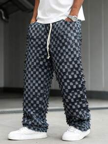 Manfinity EMRG American Style Checkerboard Tassel Denim Jeans - Black - View 5