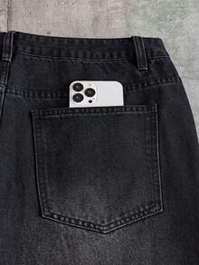 AXEPEAK Men's Summer Casual Letter Embroidered Denim Shorts - Black - View 6