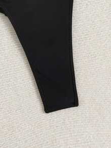 Oceva Bottom de bikini de unicolor para mujer, estilo simple de vacaciones en la playa - Negro - Ver 5