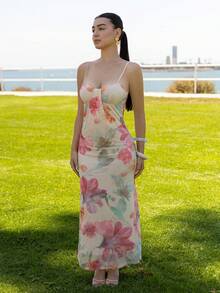 Andrea Bello Women's Floral Print Ruched Casual Vacation Date Maxi Slip Dress,Summer Dresses For Women Elegant - Multicolor - View 4