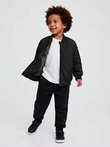 SHEIN Young Boy Zipper Front Quilted Bomber Jacket,In Fall/Winter - Black - View 6