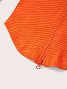 SHEIN Sports Chaqueta Deportiva Con Cremallera Y Dobladillo Curvo, Chaqueta Corta - Naranja - Ver 5