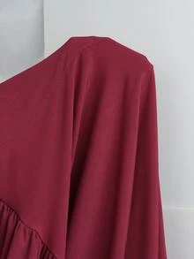 SHEIN EZwear 酒紅色休閒大尺碼百褶細肩帶女款洋裝 - 酒紅色 - 查看 9