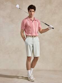 Courvante Men's Solid Color Casual Shorts With Pockets And Belt Loops - Light Grey - View 7