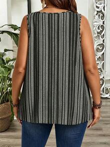EMERY ROSE Plus Size Women's Black And White Round Neck Pleated Loose Tank Top, Suitable For Spring And Summer Vacation Boho - Multicolor - View 2