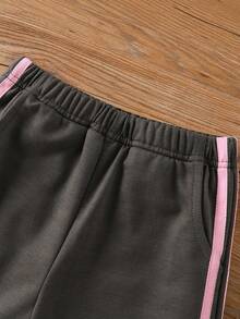 Elladie kids Setelan 2 Potong untuk Anak Perempuan Musim Semi/Gugur: Lengan Panjang dan Celana Panjang, Motif Pita Olahraga, dan Rajutan. - Dark Grey - View 8