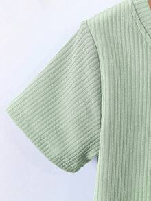 SHEIN Setelan Kasual 2 Potong untuk Anak Laki-Laki: Kaos Lengan Pendek dengan Kantong Kontras dan Celana Pendek - Mint Green - View 5