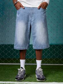 EVRINFINITE Vintage American Style Washed Loose Fit Straight Leg Denim Shorts, Spring/Summer  Jorts Men - Light Wash - View 6