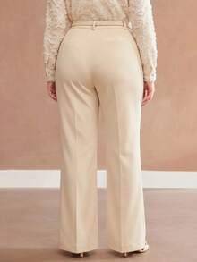 MOTF PREMIUM Pantalones largos de talla grande para mujer, elegantes y sofisticados, color albaricoque, con cinturón de borlas y hebilla metálica desmontable - Albaricoque - Ver 4