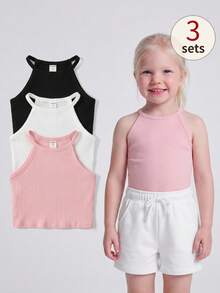 SHEIN Joven Chica Top Sin Mangas Tejido A Mano De Con Escote Halter En 3 Piezas - Multicolor - Ver 6