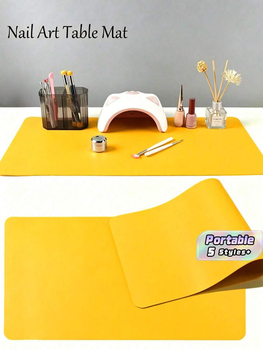 Waterproof And Durable Nail Art Table Mat, Made Of Waterproof And Soft PU Leather, Designed For Studio Tabletops And Foldable Nail Art Armrests. Ideal For Nail Artists In Salons And For Home Use. - Egg yellow - View 1