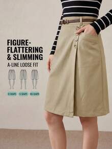 SHEIN LUNE Women's Casual Business Solid Color Summer Teachers' Day Commute Office Work Daily Basic Bermuda Suit Pants Khaki Autumn Going Out - Khaki - View 5